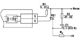 Схема подключения силового симистора к ВУ типа С