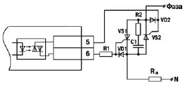 Схема подключения к ВУ типа С двух тиристоров, подключенных встречно-параллельно