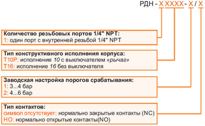 Расшифровка обозначения реле давления серии РДН