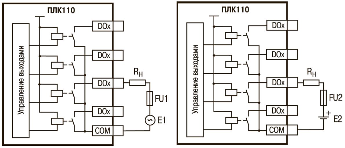 ПЛК110 защитные цепи выходных реле