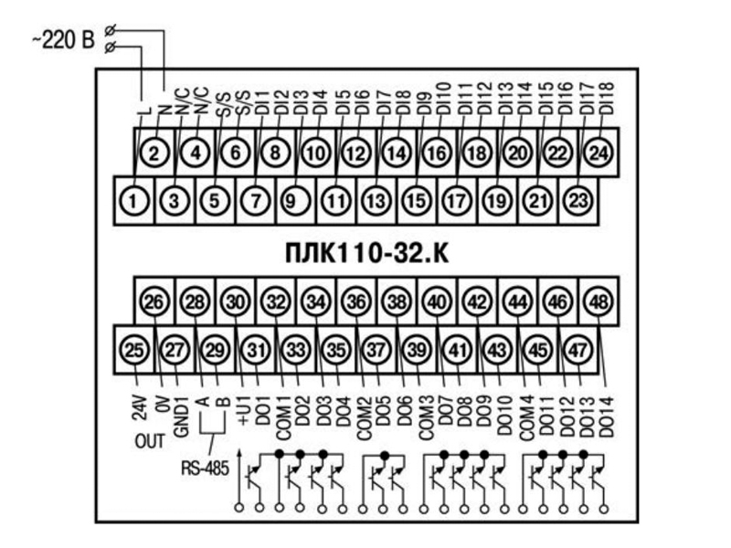 Схема подключения ПЛК110-220.32.К