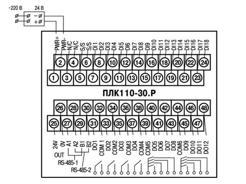 Схема подключения ПЛК110-24.30.Р